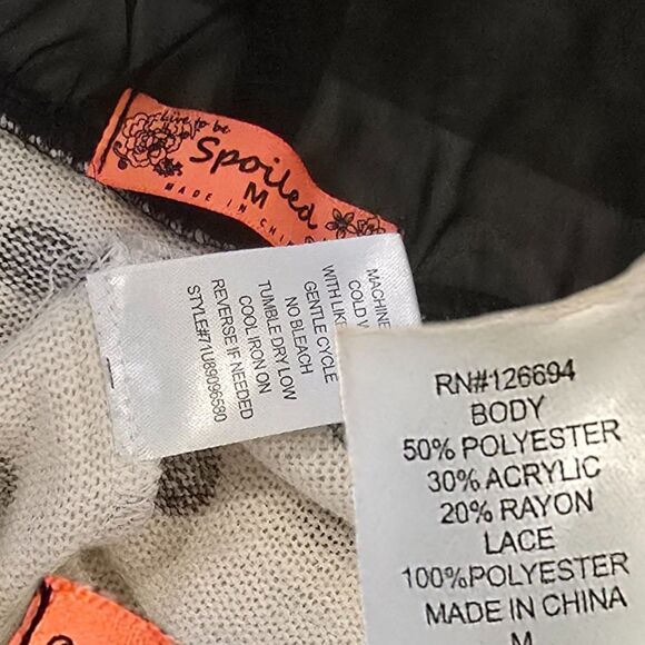 Live to be Spoiled Beige Black Polka Dots & Lace Accents Cardigan Sweater Medium - Picture 4 of 5